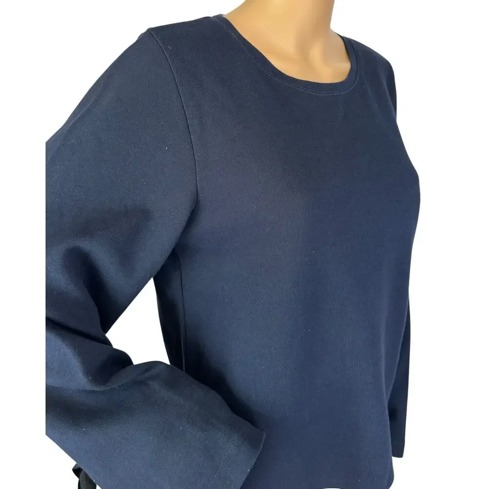 J. Crew Tie Sleeve Sweatshirt Navy Blue G8374 Size M